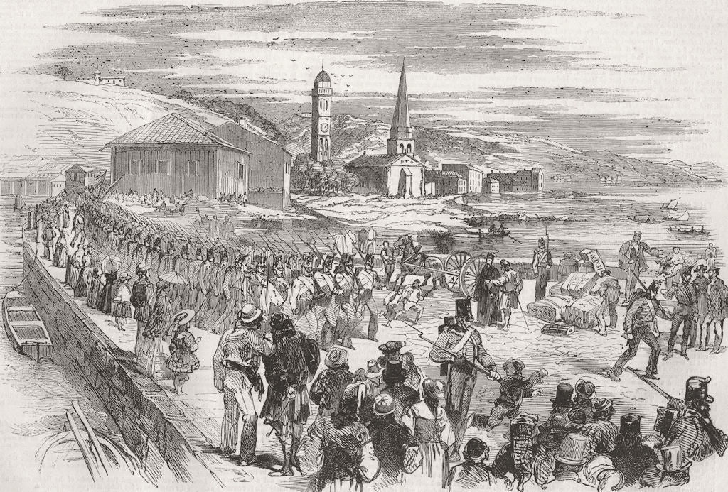 GREECE. Crimean War. 31st Regt boarding at Zakynthos 1855 old antique print